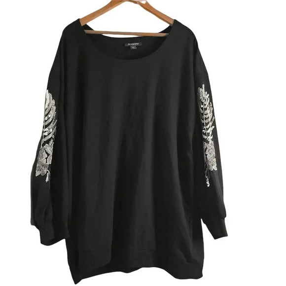 Roaman's Black sequins embellishment sleeve crew neck blouse sze 26/28 2X womens - Picture 1 of 9